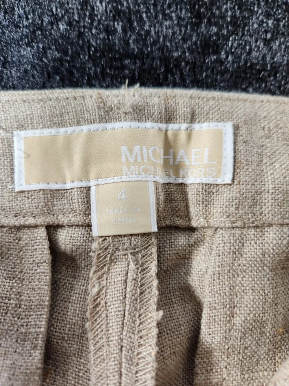 Michael Kors Two Piece Women's Lined Tuxedo Style Vest Linen Pant Set-Tan-SZ 4/S